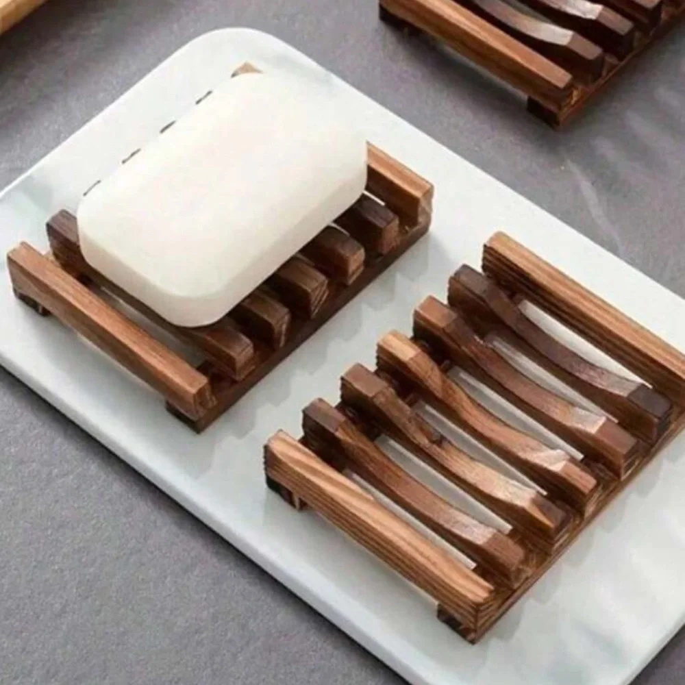 Set of 2 Wooden Bar Soap Dish Shower Holder Self Draining Design Bamboo Eco Love
